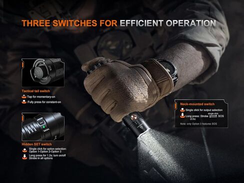 Fenix PD36R ACE 3000 Lumen Rechargeable Tactical Flashlight, Dual Switch, Rugged, Strobe SOS Long Runtime Waterproof EDC Duty Light Camping Hunting Emergency w/EBR Acc case in Saudi Arabia
