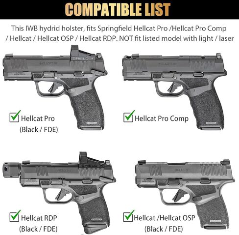 WARRIORLAND IWB Hybrid Holster, Fits for Springfield Hellcat Pro & Pro Comp/Hellcat/Hellcat RDP & OSP - Optic Cut, Concealed Carry Holster, Adj. Height & Cant & Retention | Ultimate Comfort in Saudi Arabia