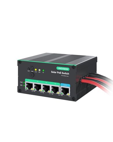 محول LINOVISION صناعي 4 منافذ MPPT Solar PoE لكاميرات الأمان وأجهزة IoT، يدعم مراقبة البطارية عن بعد، إجمالي ميزانية PoE 120 وات in Saudi Arabia