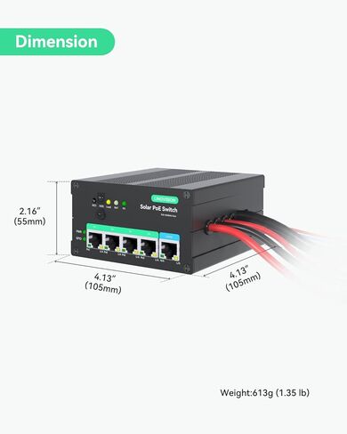 محول LINOVISION صناعي 4 منافذ MPPT Solar PoE لكاميرات الأمان وأجهزة IoT، يدعم مراقبة البطارية عن بعد، إجمالي ميزانية PoE 120 وات in Saudi Arabia