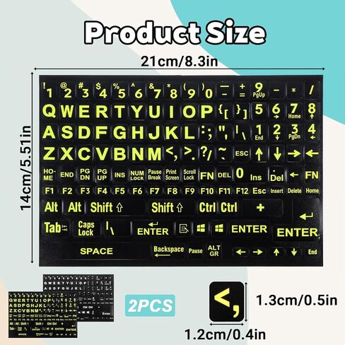 2 Pack Keyboard Letter Stickers, Universal English Large Lettering Computer Keyboard Stickers, Full Size, Black Background with Yellow Lettering, for PC Laptop Desktop Notebook Keyboards in Saudi Arabia