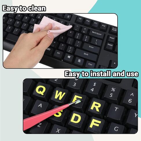 2 Pack Keyboard Letter Stickers, Universal English Large Lettering Computer Keyboard Stickers, Full Size, Black Background with Yellow Lettering, for PC Laptop Desktop Notebook Keyboards in Saudi Arabia