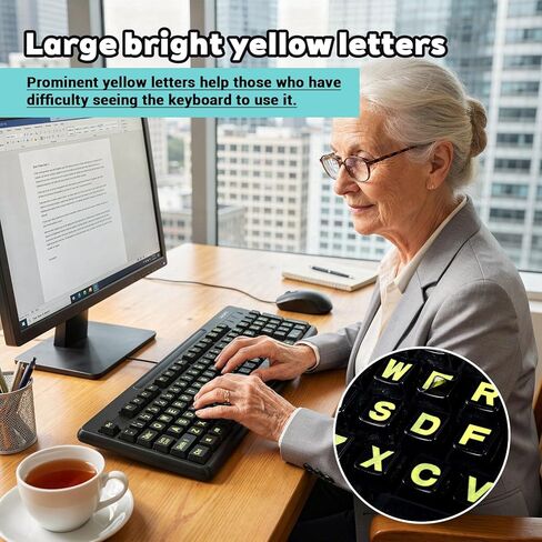 2 Pack Keyboard Letter Stickers, Universal English Large Lettering Computer Keyboard Stickers, Full Size, Black Background with Yellow Lettering, for PC Laptop Desktop Notebook Keyboards in Saudi Arabia