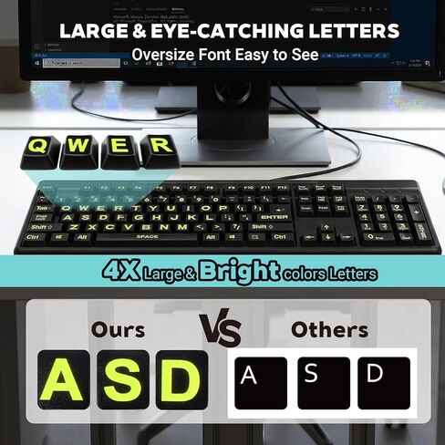 2 Pack Keyboard Letter Stickers, Universal English Large Lettering Computer Keyboard Stickers, Full Size, Black Background with Yellow Lettering, for PC Laptop Desktop Notebook Keyboards in Saudi Arabia