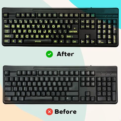 2 Pack Keyboard Letter Stickers, Universal English Large Lettering Computer Keyboard Stickers, Full Size, Black Background with Yellow Lettering, for PC Laptop Desktop Notebook Keyboards in Saudi Arabia