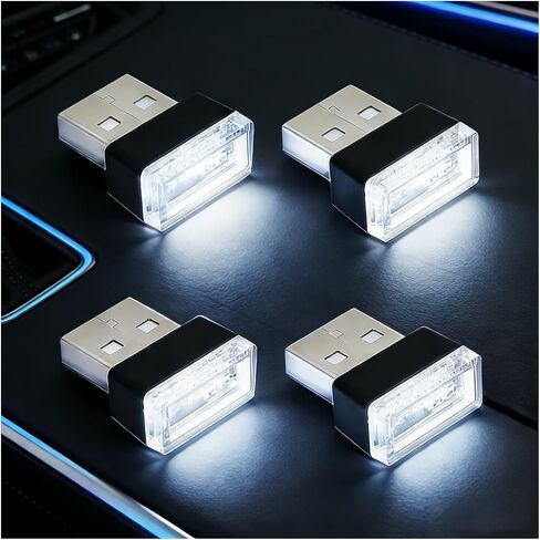 4 قطع مصباح جو داخلي للسيارة USB LED، مجموعة إضاءة محيطة صغيرة محمولة، ديكور ضوء ليلي ناعم، ملحقات مركبة عالمية لمعظم السيارات والشاحنات وسيارات الدفع الرباعي (أزرق) in Saudi Arabia