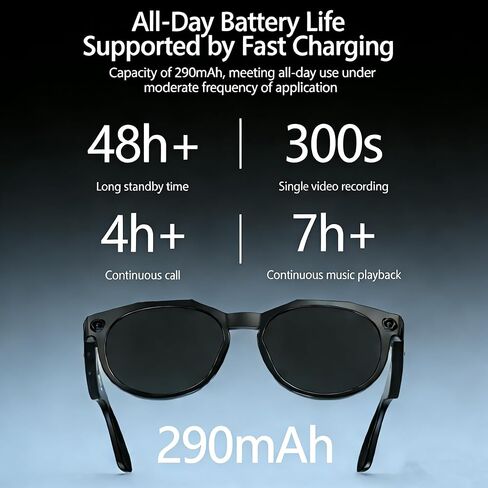 AI Smart Glasses with 8MP Camera, AI Translation & Voice Assistant, GPT Object Recognition,Bluetooth Audio & Call, WiFi PhotoTransfer IP65 Waterproof 290mAh Long Battery for Travel Sports Outdoor in Saudi Arabia