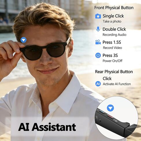 AI Smart Glasses with 8MP Camera, AI Translation & Voice Assistant, GPT Object Recognition,Bluetooth Audio & Call, WiFi PhotoTransfer IP65 Waterproof 290mAh Long Battery for Travel Sports Outdoor in Saudi Arabia