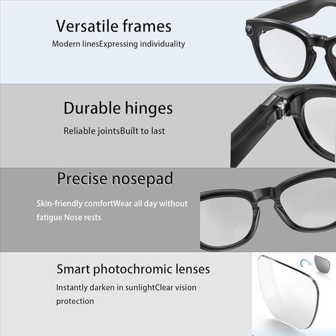 AI Smart Glasses with 4K Camera Standalone Bluetooth Video Glasses with Audio, Real-Time Translation, Auto-Tint Lenses, 32GB Storage No WiFi Needed for Travel, Outdoor & Daily Wear in Saudi Arabia