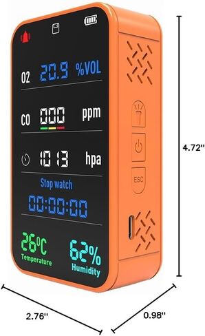 7-in-1 Portable Oxygen Detector,Oxygen Monitor for O2,Air Pressure,Temperature,Humidity,Room Oxygen Sensor for 3000mAh Rechargeable Battery, SD Card,Room Oxygen Monitor for Hiking,Camping,RVs,Car in Saudi Arabia