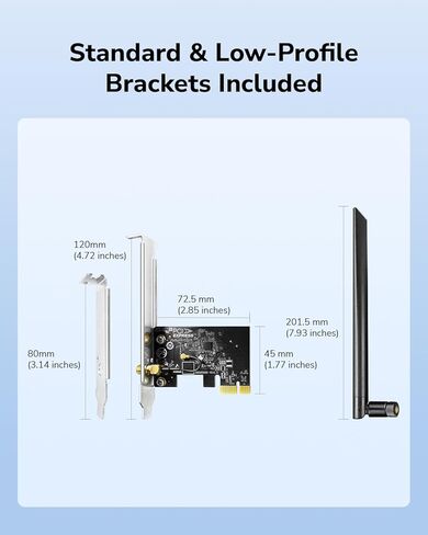 Cudy AC650 Wireless Dual-Band PCIe WiFi Adapter for PC, 650Mbps WiFi 5 Speed, 5GHz/2.4GHz, 802.11ac/n, Windows 11/10 Compatible, Includes Standard & Low-Profile Brackets, WE650 in Saudi Arabia