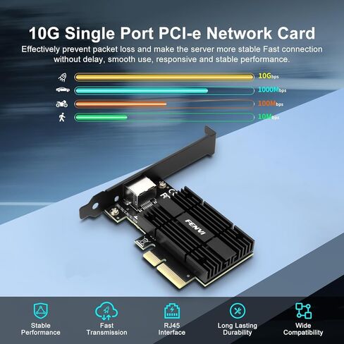 بطاقة شبكة 10G PCIe AQC113 10GBASE-T RJ45 PCIe 3.0 x4/x8/x16 محول إيثرنت بمنفذ واحد NIC مع مبدد حرارة لنظام التشغيل Windows 10/11 Linux، ودعم سطح المكتب والخادم ومحطة العمل وNAS in Kuwait