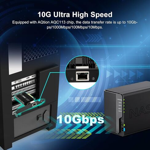 بطاقة شبكة 10G PCIe AQC113 10GBASE-T RJ45 PCIe 3.0 x4/x8/x16 محول إيثرنت بمنفذ واحد NIC مع مبدد حرارة لنظام التشغيل Windows 10/11 Linux، ودعم سطح المكتب والخادم ومحطة العمل وNAS in Kuwait