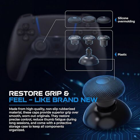 أغطية بديلة لعصا التحكم العالمية لمعظم وحدات التحكم اللاسلكية - متوافقة مع Sony Playstation 5/4 وNintendo Switch Pro وXbox Series S/X - 6 أغطية قابلة للتعديل وقاعدتين إضافيتين - مجموعة قبضة إصلاح عصا التحكم التناظرية in Kuwait
