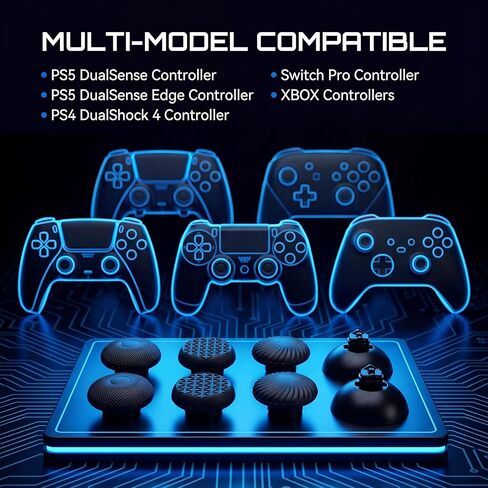 أغطية بديلة لعصا التحكم العالمية لمعظم وحدات التحكم اللاسلكية - متوافقة مع Sony Playstation 5/4 وNintendo Switch Pro وXbox Series S/X - 6 أغطية قابلة للتعديل وقاعدتين إضافيتين - مجموعة قبضة إصلاح عصا التحكم التناظرية in Kuwait
