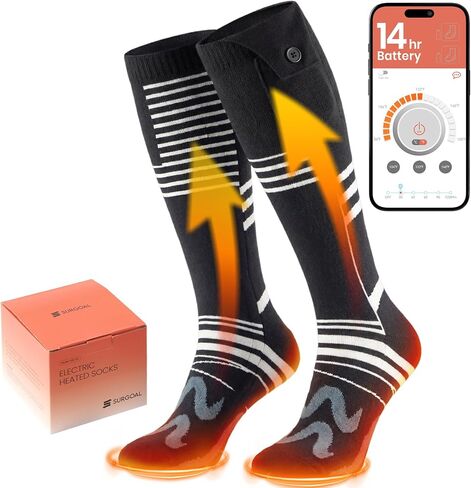 Electric Socks, 14-Hour Runtime & 2 * 10000mAh Rechargeable Heated Socks for Men, Rechargeable Battery Socks Women, Heated Ski Socks for Winter, Hunting, Skiing, Snowboarding, Work in Saudi Arabia