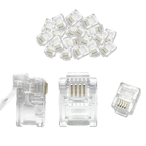 100Pack Telephone Modular Plug RJ11 6P4C Connector for Phone Line Cord, Compatible with Both Solid and Strandard Wire, for Assembly of Telephone Cords in Saudi Arabia