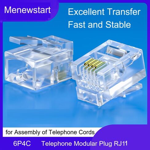 100Pack Telephone Modular Plug RJ11 6P4C Connector for Phone Line Cord, Compatible with Both Solid and Strandard Wire, for Assembly of Telephone Cords in Saudi Arabia
