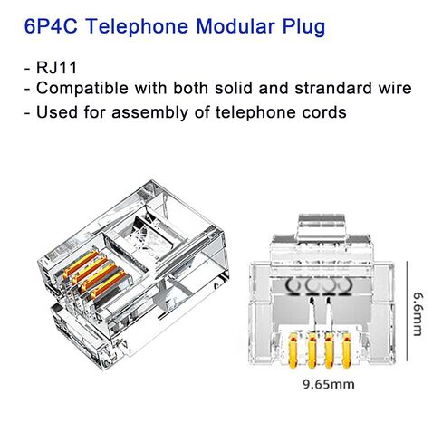 100Pack Telephone Modular Plug RJ11 6P4C Connector for Phone Line Cord, Compatible with Both Solid and Strandard Wire, for Assembly of Telephone Cords in Saudi Arabia