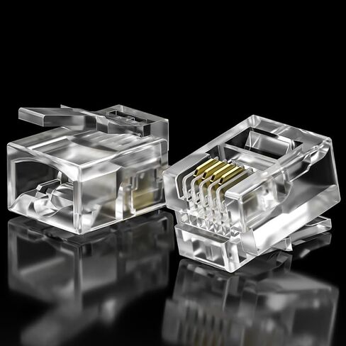 100Pack Telephone Modular Plug RJ11 6P4C Connector for Phone Line Cord, Compatible with Both Solid and Strandard Wire, for Assembly of Telephone Cords in Saudi Arabia