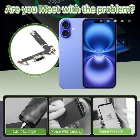 موصل قاعدة توصيل لهاتف iPhone 16 منفذ شحن مرن بديل لكابل iPhone 16 A3287 A3081 A3286 A3288 موصل لوحة قاعدة شاحن USB مع أدوات (أسود) in Kuwait