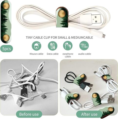 5 Pack Cord Organizer, Premium Leather Cord Keeper, Colorful Funny Cable Organizer USB Holder, Cute Cable Management Cable Straps Dark Mountain in Saudi Arabia