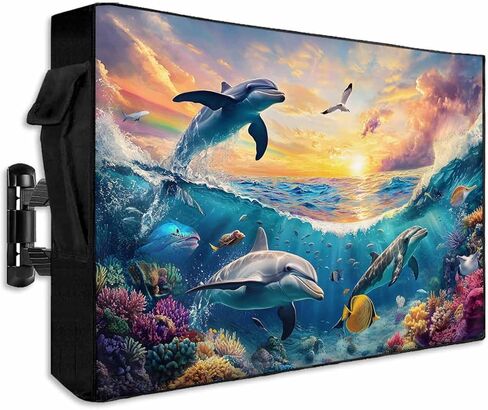 Waterproof Outdoor TV Cover 48 to 50 Inch, Ocean Dolphin Blue Ocean Coral Outside Flat Screen Televisions Weatherproof Cover Size 48"L x 30"H, Watercolor Underwater World TV Protector With Zipper in Saudi Arabia