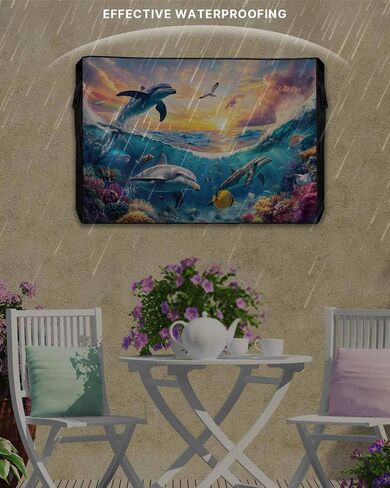 Waterproof Outdoor TV Cover 48 to 50 Inch, Ocean Dolphin Blue Ocean Coral Outside Flat Screen Televisions Weatherproof Cover Size 48"L x 30"H, Watercolor Underwater World TV Protector With Zipper in Saudi Arabia