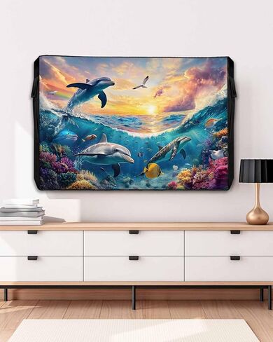 Waterproof Outdoor TV Cover 48 to 50 Inch, Ocean Dolphin Blue Ocean Coral Outside Flat Screen Televisions Weatherproof Cover Size 48"L x 30"H, Watercolor Underwater World TV Protector With Zipper in Saudi Arabia