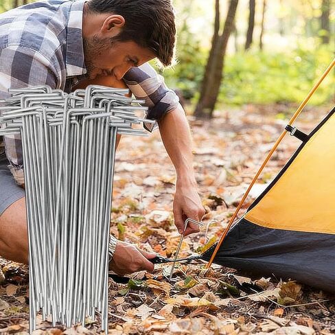 10Pcs Tent Stakes, Heavy Duty Metal Tent Pegs, Hooked, Silver, Perfect for Camping, Gardening & Outdoor Decorations (Silver, 15cm) in Saudi Arabia