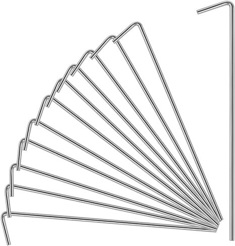 10Pcs Tent Stakes, Heavy Duty Metal Tent Pegs, Hooked, Silver, Perfect for Camping, Gardening & Outdoor Decorations (Silver, 15cm) in Saudi Arabia