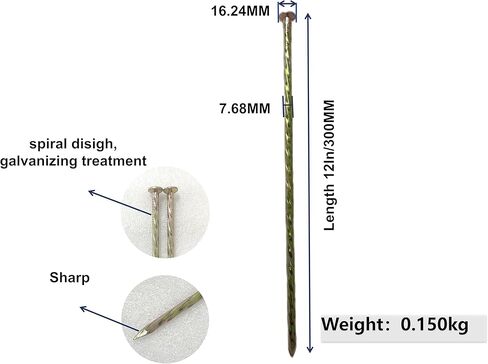 12" Metal Nails, (30 cm) Threaded Galvanized Long Pegs for Paving, Weeds, Lawn, Camping, Building, Carpenter Pegs, Tents, Anchor Pegs, Garden, Clips, 20pcs in Saudi Arabia