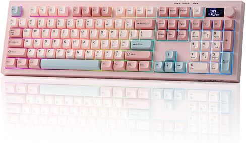 EPOMAKER Aula S102 PRO Membrane Gaming Keyboard with TFT Screen, Volume Knob & Number Pad, BT/2.4G/USB, RGB Backlit, Creamy Silicone Structure, Silent Keyboard for PC Game/Office (Pink) in Saudi Arabia