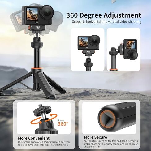 VRIG Extendable Mini Camera Tripod with 360° Ball Head, Portable Selfie Stick Stand Handle Grip with 1/4" Screw for DJI OSMO Pocket 4 & Pocket 3/ Xtra Muse/ Insta360 X5/ Sony/Canon in Saudi Arabia