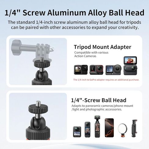 VRIG Extendable Mini Camera Tripod with 360° Ball Head, Portable Selfie Stick Stand Handle Grip with 1/4" Screw for DJI OSMO Pocket 4 & Pocket 3/ Xtra Muse/ Insta360 X5/ Sony/Canon in Saudi Arabia