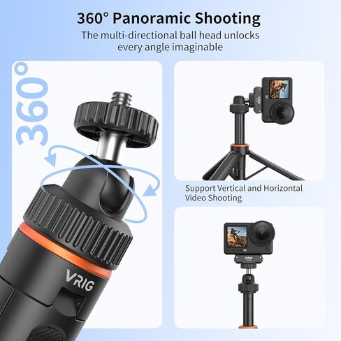 VRIG Extendable Mini Camera Tripod with 360° Ball Head, Portable Selfie Stick Stand Handle Grip with 1/4" Screw for DJI OSMO Pocket 4 & Pocket 3/ Xtra Muse/ Insta360 X5/ Sony/Canon in Saudi Arabia