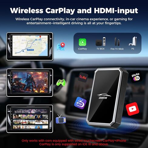 LAMTTO 2 في 1 Car TV Mate Pro - محول CarPlay اللاسلكي مع مدخل HDMI لعصا التلفزيون، قم بالتبديل للمشاهدة على شاشة السيارة المتوافقة مع سيارات CarPlay السلكية التي تعمل باللمس (2016-2025) in Kuwait