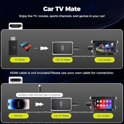 LAMTTO 2 في 1 Car TV Mate Pro - محول CarPlay اللاسلكي مع مدخل HDMI لعصا التلفزيون، قم بالتبديل للمشاهدة على شاشة السيارة المتوافقة مع سيارات CarPlay السلكية التي تعمل باللمس (2016-2025) in Kuwait