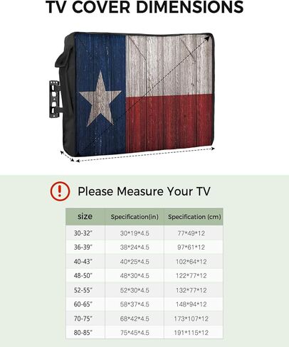 غطاء تلفزيون خارجي من Western Texas Star لغطاء تلفزيون بشاشة مسطحة مقاس 60 إلى 65 بوصة - غطاء تلفزيون مقاوم للماء ومقاوم للطقس 600D، واقي شاشة تلفزيون مقاوم للغبار باللون الأزرق والأبيض والأحمر in Saudi Arabia