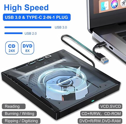 محرك أقراص CD/DVD خارجي عالمي، ناسخ أقراص CD/DVD 5 في 1 USB، ناسخ أقراص مضغوطة من نوع فتحة in Kuwait