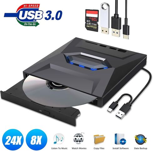 محرك أقراص CD/DVD خارجي عالمي، ناسخ أقراص CD/DVD 5 في 1 USB، ناسخ أقراص مضغوطة من نوع فتحة in Kuwait