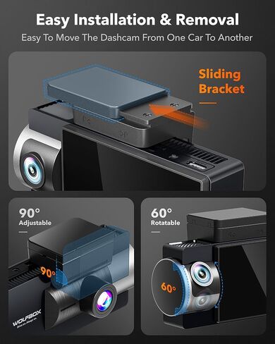 WOLFBOX i17 4K 3 Channel Dash Cam Built-in 5.8GHz WiFi with 64GB Card, 4K+1080P+1080P Dash Cam Front and Rear Inside, Triple Car Camera with 3 Inch Screen, IR Night Vision, WDR, 24H Parking Mode, GPS in Saudi Arabia