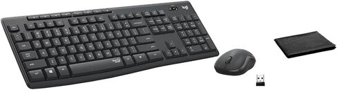 Logitech MK295 Wireless Keyboard and Mouse Combo – SilentTouch Quiet Keys, Full Numpad, 2.4GHz USB Receiver, Lag-Free Windows Computer, Laptop & PC Office Set – Graphite Black, Includes Cloth in Saudi Arabia