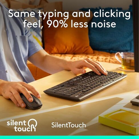 Logitech MK295 Wireless Keyboard and Mouse Combo – SilentTouch Quiet Keys, Full Numpad, 2.4GHz USB Receiver, Lag-Free Windows Computer, Laptop & PC Office Set – Graphite Black, Includes Cloth in Saudi Arabia