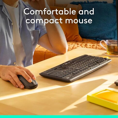 Logitech MK295 Wireless Keyboard and Mouse Combo – SilentTouch Quiet Keys, Full Numpad, 2.4GHz USB Receiver, Lag-Free Windows Computer, Laptop & PC Office Set – Graphite Black, Includes Cloth in Saudi Arabia