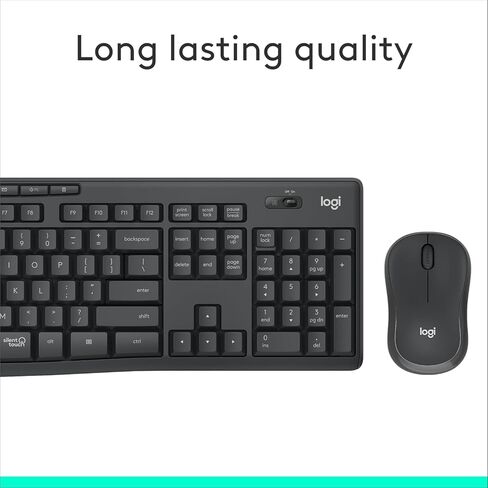 Logitech MK295 Wireless Keyboard and Mouse Combo – SilentTouch Quiet Keys, Full Numpad, 2.4GHz USB Receiver, Lag-Free Windows Computer, Laptop & PC Office Set – Graphite Black, Includes Cloth in Saudi Arabia