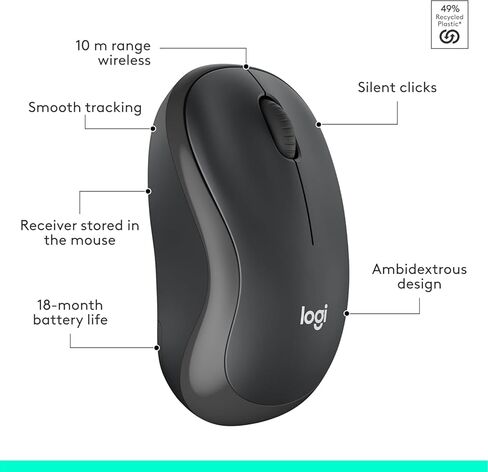 Logitech MK295 Wireless Keyboard and Mouse Combo – SilentTouch Quiet Keys, Full Numpad, 2.4GHz USB Receiver, Lag-Free Windows Computer, Laptop & PC Office Set – Graphite Black, Includes Cloth in Saudi Arabia