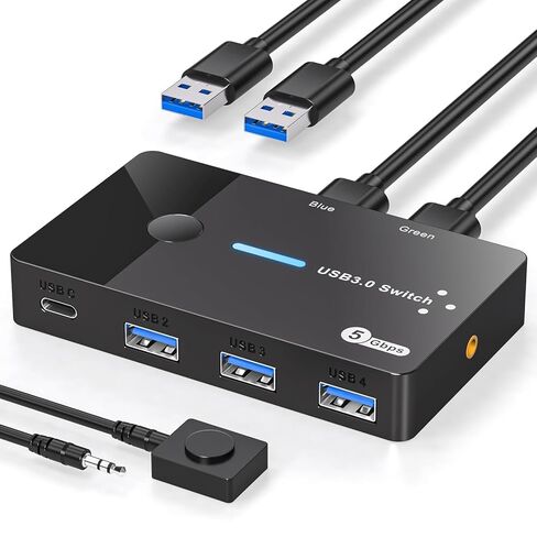 USB 3.0 Switch 2 جهاز كمبيوتر لوحة مفاتيح ماوس محول USB A Hub محدد لجهازين كمبيوتر أو كمبيوتر محمول مشاركة 3 منافذ USB A ومنفذ USB C مع وحدة تحكم ممتدة in Kuwait