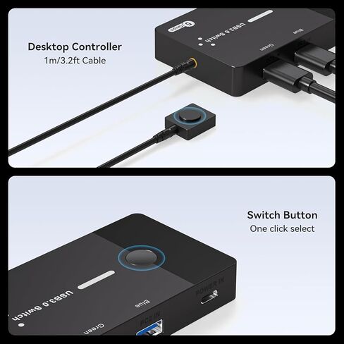 USB 3.0 Switch 2 جهاز كمبيوتر لوحة مفاتيح ماوس محول USB A Hub محدد لجهازين كمبيوتر أو كمبيوتر محمول مشاركة 3 منافذ USB A ومنفذ USB C مع وحدة تحكم ممتدة in Kuwait