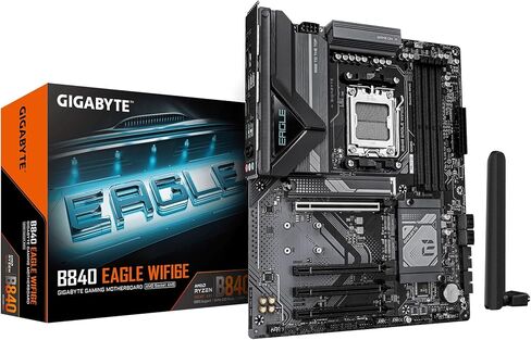 اللوحة الأم GIGABYTE B840 Eagle WIFI6E AMD AM5 ATX، تدعم سلسلة Ryzen 9000/8000/7000، مرحلة طاقة 8+2+2، DDR5، 3X M.2، PCIe 4.0، USB-C 3.2 Gen 2، WiFi 6E، 2.5 جيجا بايت LAN، EZ-Latch، ضمان لمدة 3 سنوات in Saudi Arabia